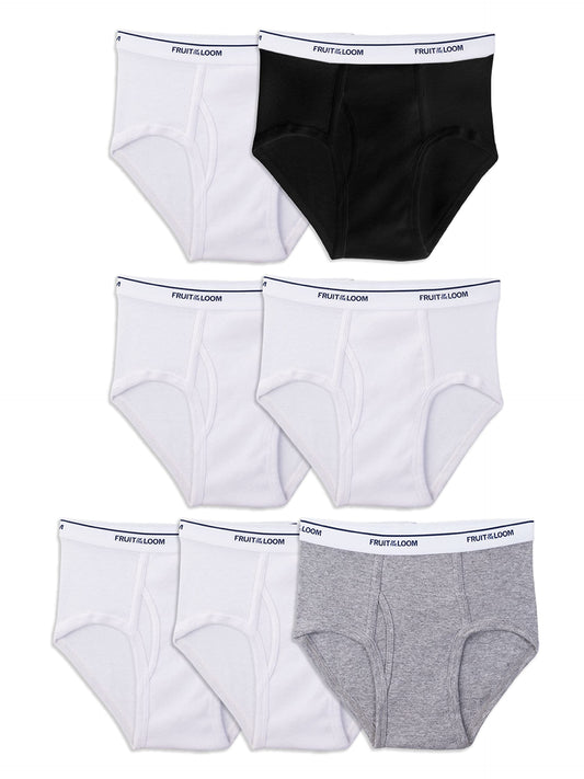 Fruit of the Loom Big Tag Free Cotton Briefs (Assorted Colors), Boys - 7 Pack - Black/White/Grey, Medium