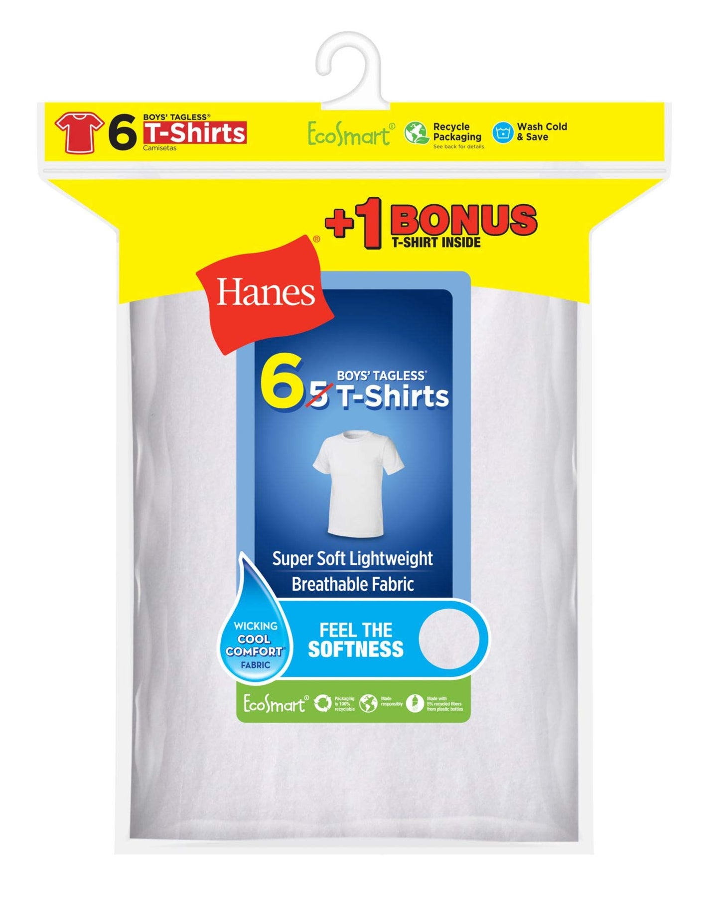 Hanes Boys EcoSmart Crewneck Undershirt 6-Pack, M, White