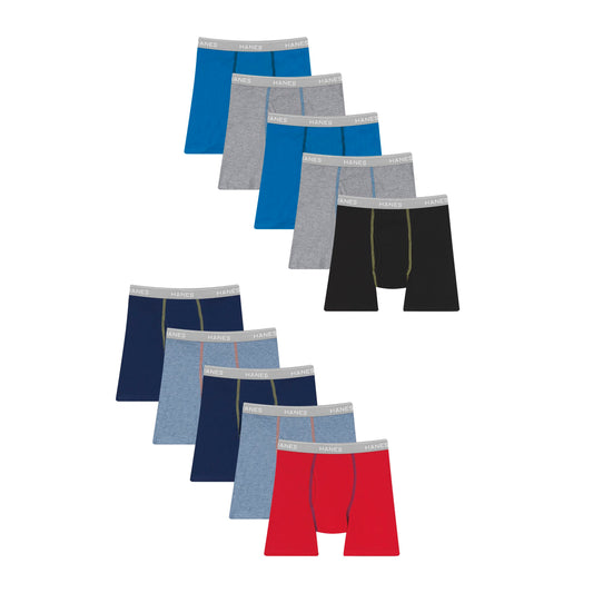 Hanes Boys' and Toddler Underwear, Comfort Flex and ComfortSoft Boxer Briefs, Multiple Packs Available, Grey/Blue/Black/Red-10, X-Large