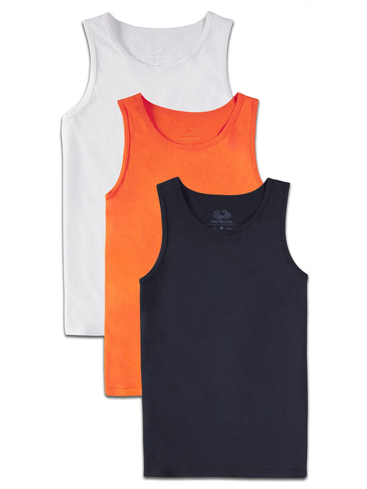 Fruit of the Loom Boys' Solid Multi-Color Soft Tank Tops, 3 Pack, WHITE/ORANGE/BLACK, Small