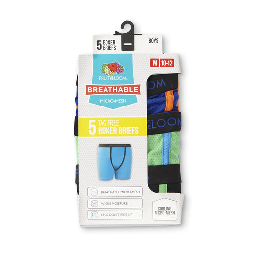 Fruit Of The Loom 5BPEL8T Boys 5 Pack Breathable Cotton-Mesh Boxer Briefs, 6-8