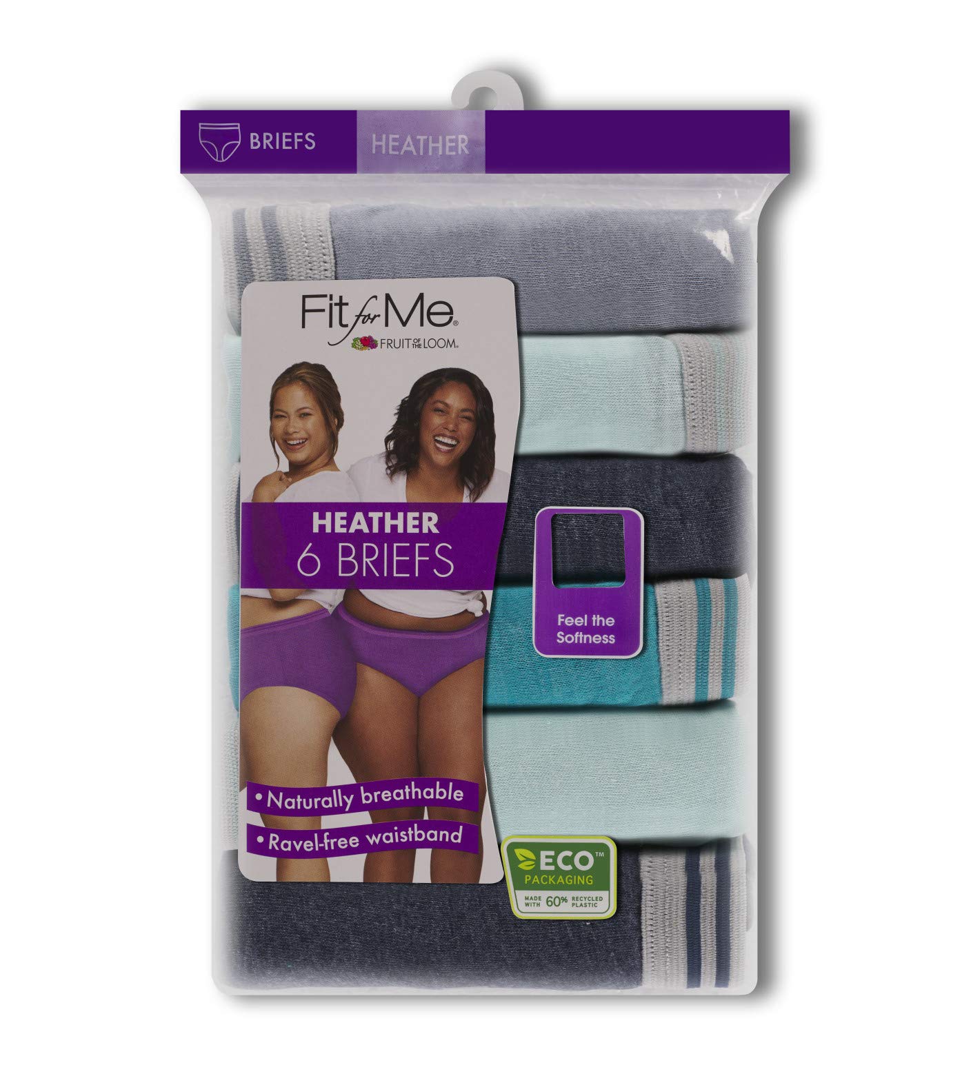 Fruit of the Loom Fit for Me Womens Plus Heather Assorted Brief Underwear, 6 Pack, 12, ASSORTED