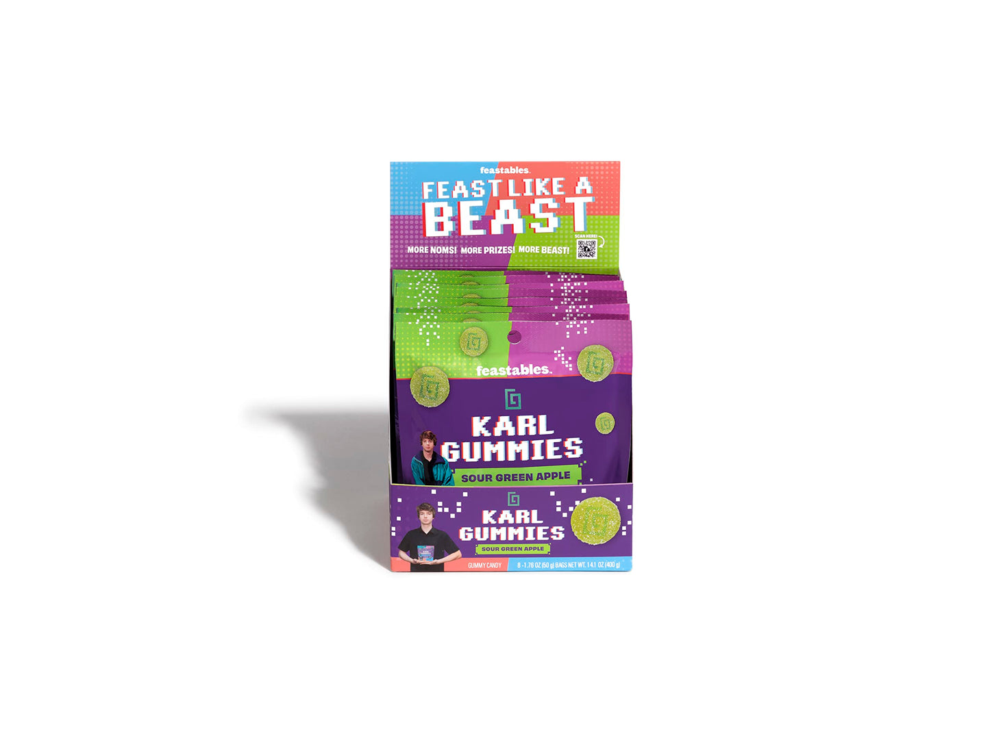 Feastables MrBeast Karl Gummy Sour Candy - Green Apple - 1.76 oz Bag (Pack of 8)