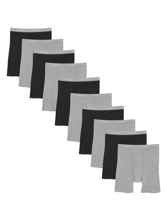 Hanes Mens Tagless Boxer Briefs 10-Pack, XL, Black/Grey