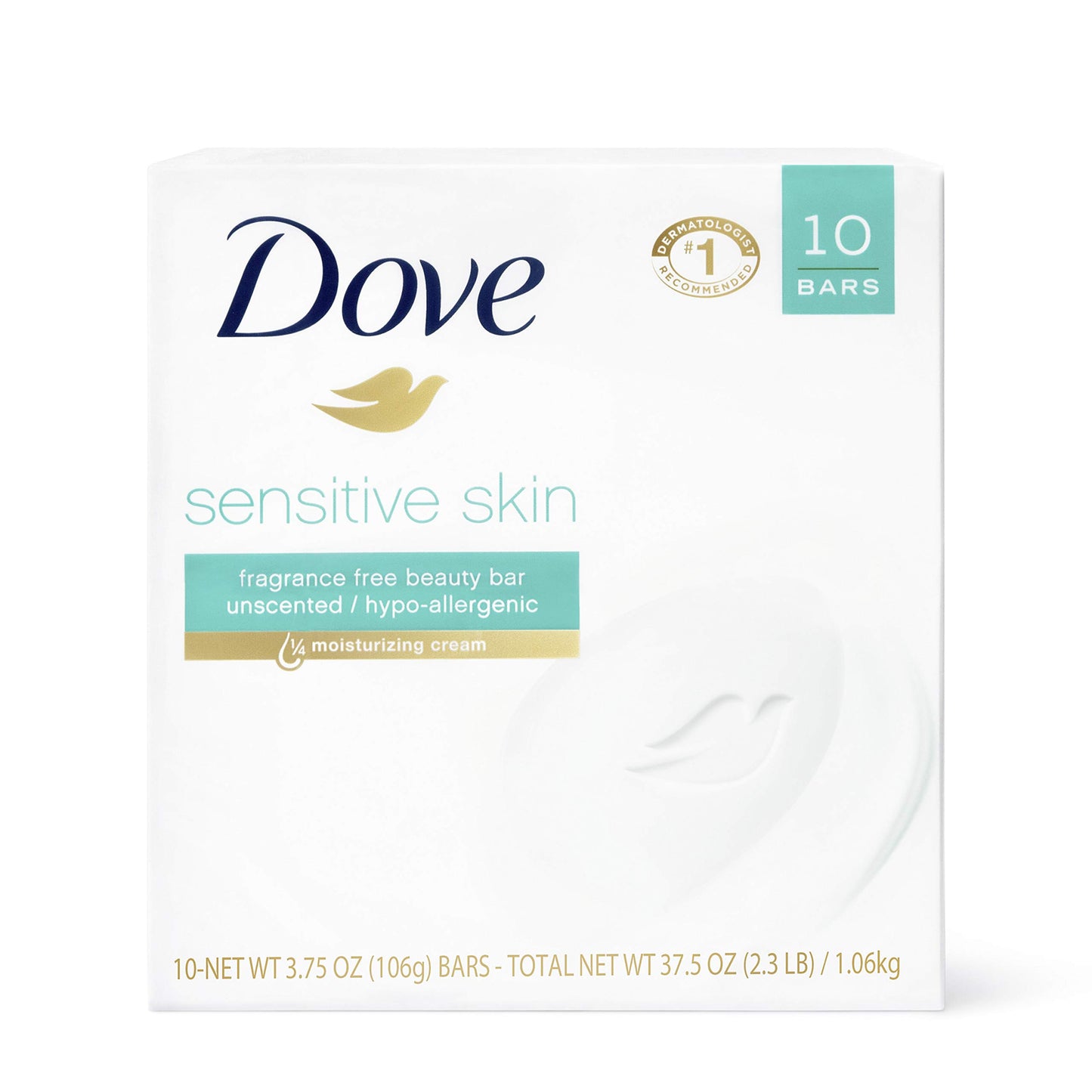Dove Beauty Bar Gently Cleanses and Nourishes Sensitive Skin Effectively Washes Away Bacteria While Nourishing Your Skin, White, 3.75 Oz, 6 Count