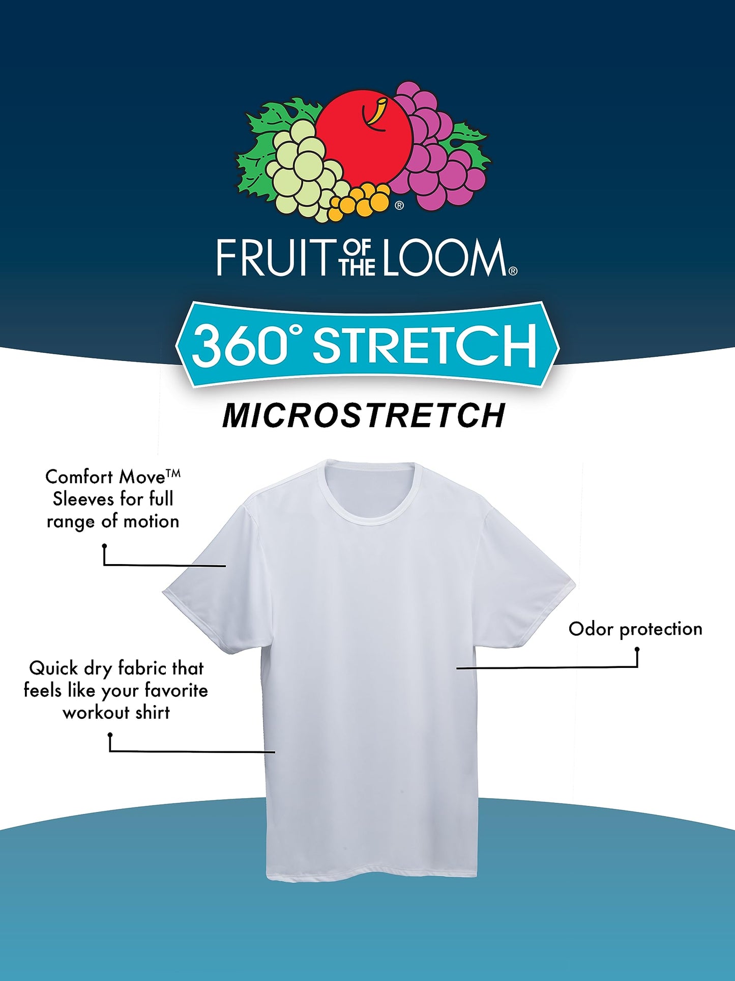 Fruit of the Loom Men's Cooling Undershirts, Quick Dry & Moisture Wicking, White
