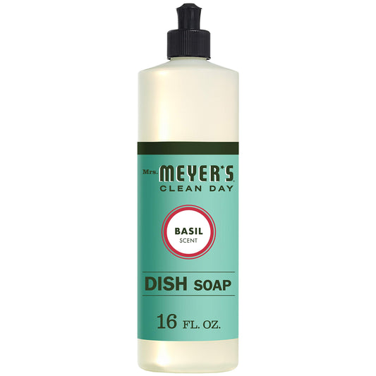 MRS. MEYER'S CLEAN DAY Liquid Dish Soap, Biodegradable Formula, Basil, 16 fl. oz - Pack of 3