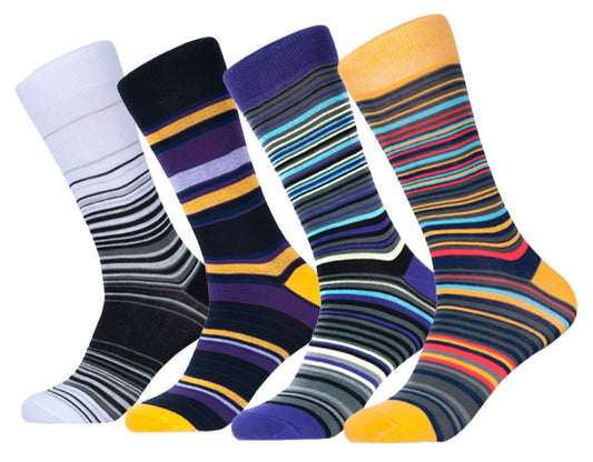 Melvado Mens Dress Socks 4 Pack, Cotton Rich Colorful Patterned Striped Dress Socks