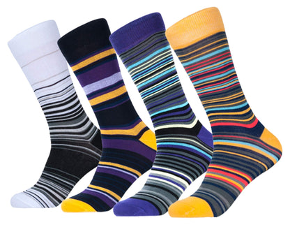 Melvado Mens Dress Socks 4 Pack, Cotton Rich Colorful Patterned Striped Dress Socks