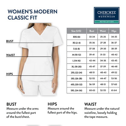 Cherokee Scrubs for Women Mock Wrap Top with 3 Pocket, Back Princess Seams WW610, XXS, White (Copy)