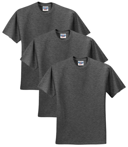 Jerzees Men's Black Heather Adult Short Sleeve Tee 3 Pack, Vintage Red, Large