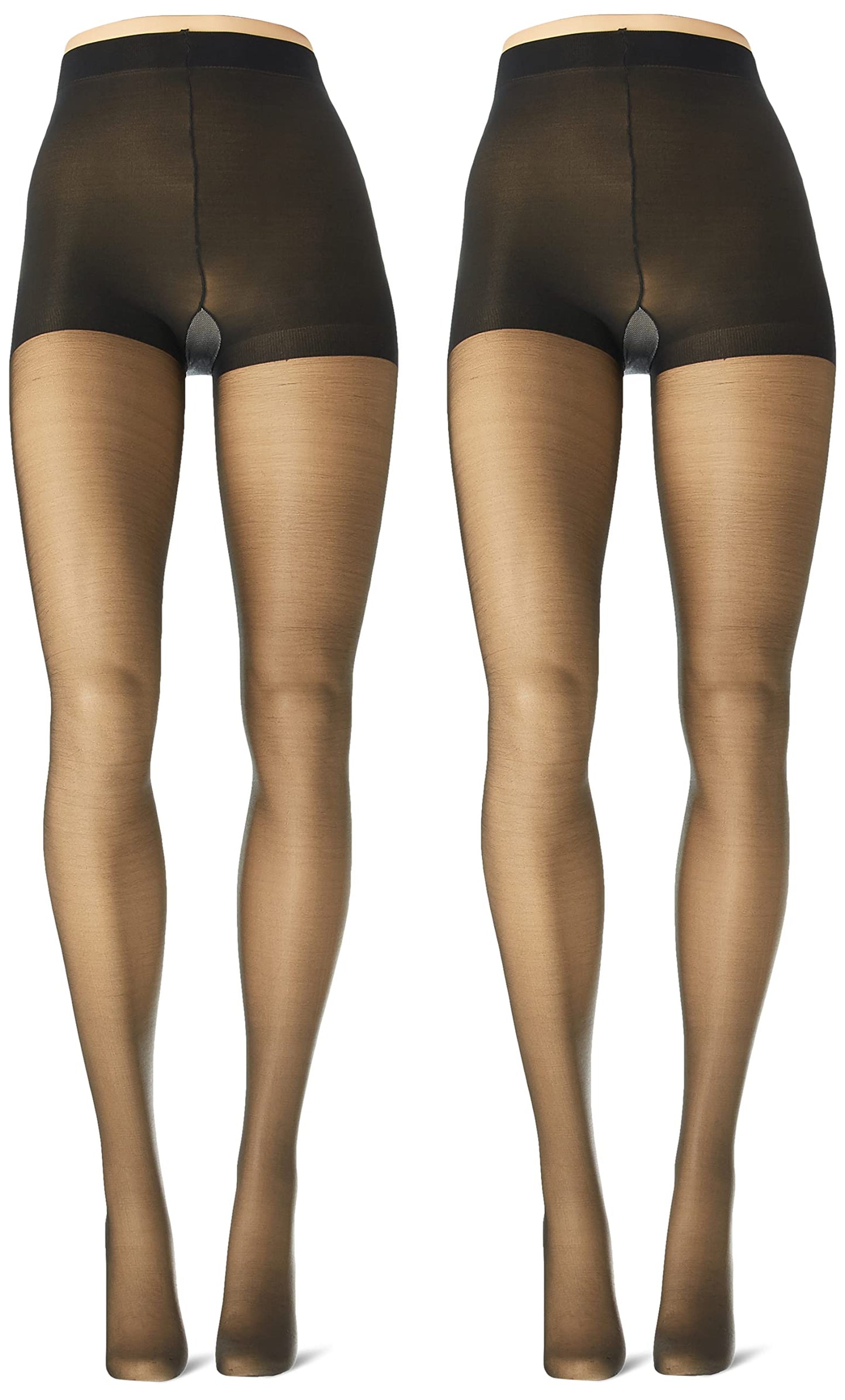 L'eggs Women's Silken Mist 2 Pair Control Top Silky Sheer Leg Panty Hose,Jet Black,Q Plus