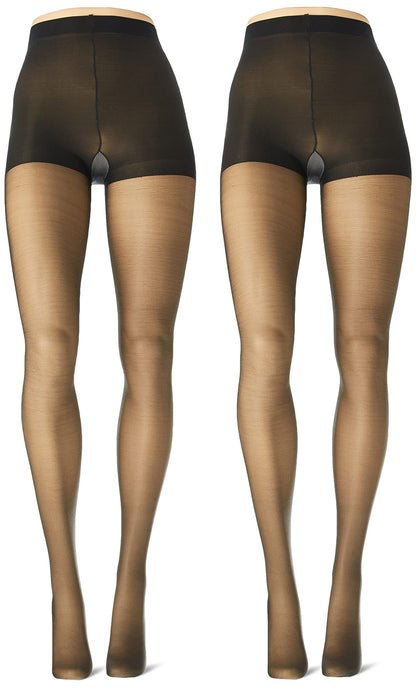 L'eggs Women's Silken Mist 2 Pair Control Top Silky Sheer Leg Panty Hose,Jet Black,Q Plus