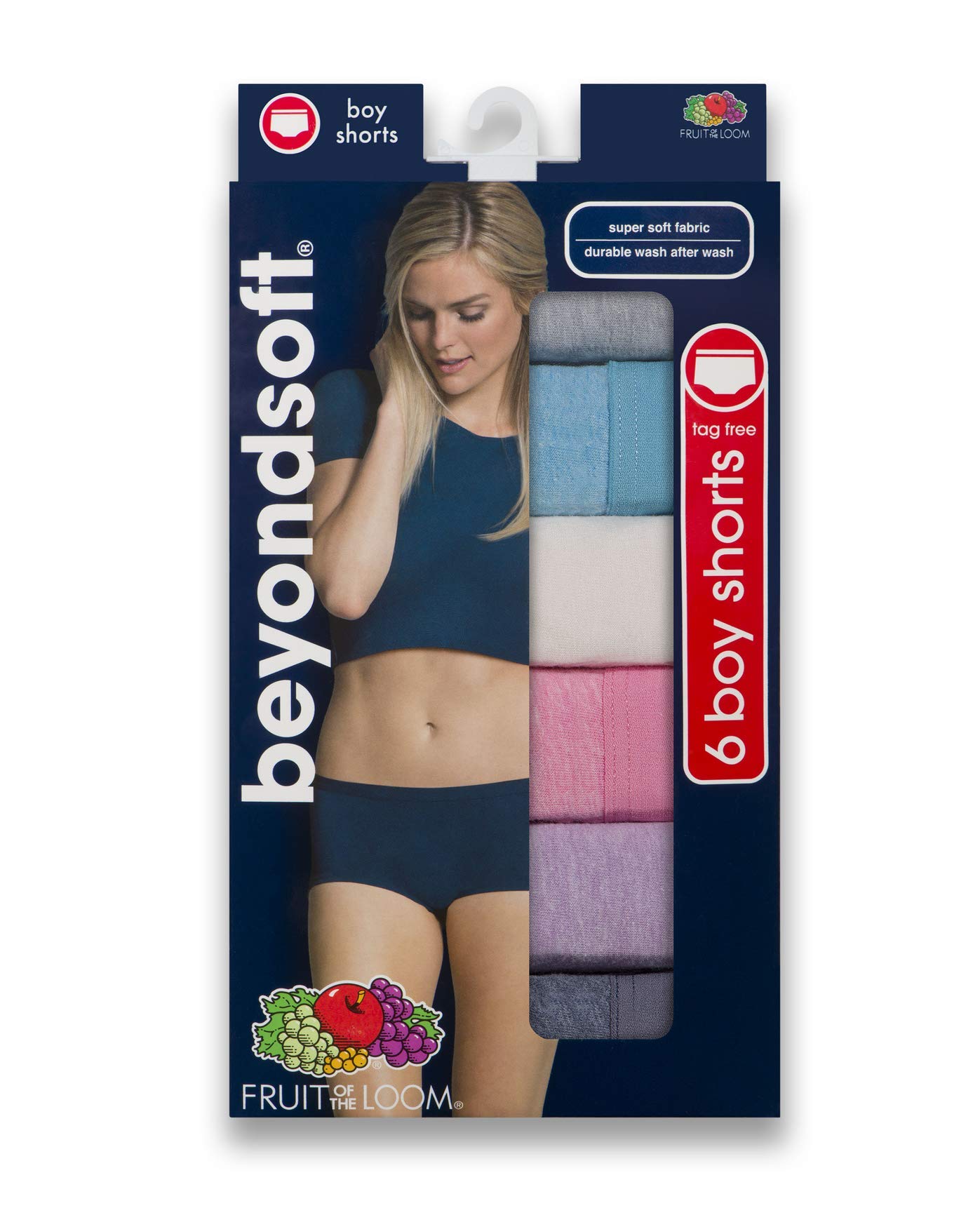 Fruit of the Loom Women's Beyondsoft Panties, Boyshort-Cotton Blend-6 Pack, 7