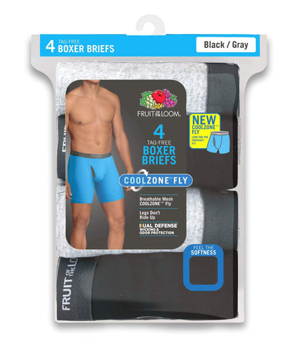 Fruit of the Loom Mens Coolzone Boxer Briefs Extended Sizes 4 Pack, 2XL Black/Grey
