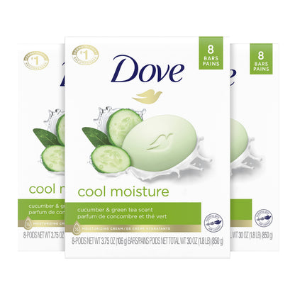 Dove Beauty Bar Soap Cool Moisture Cucumber & Green Tea Scent, 8 Bars for Refreshed Skin, Leaves Skin Refreshed 8 x 3.75 oz