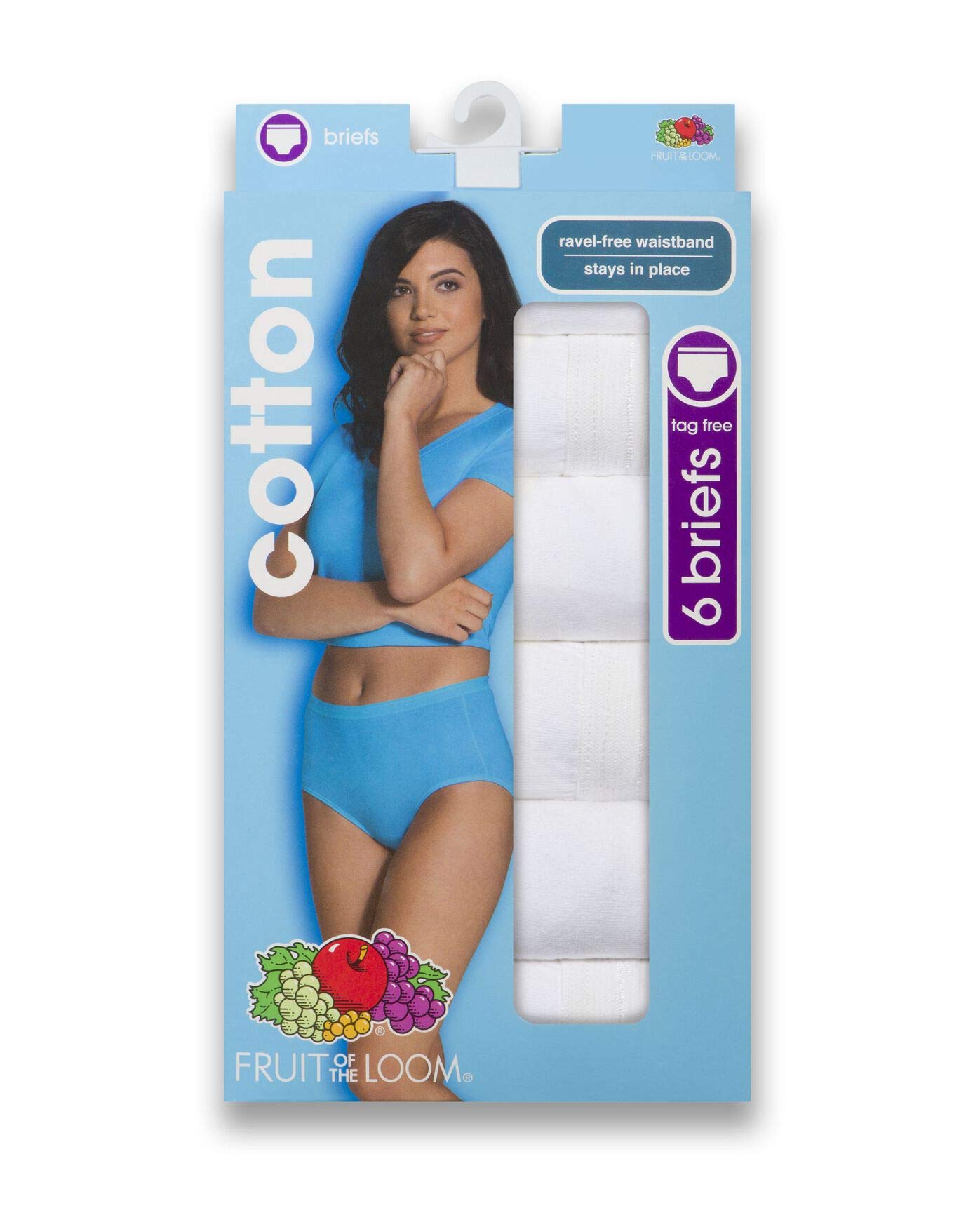 Fruit of the Loom Women's Eversoft Underwear, Tag Free & Breathable, Available in Plus Size, Brief-Cotton-6 Pack-White, 9