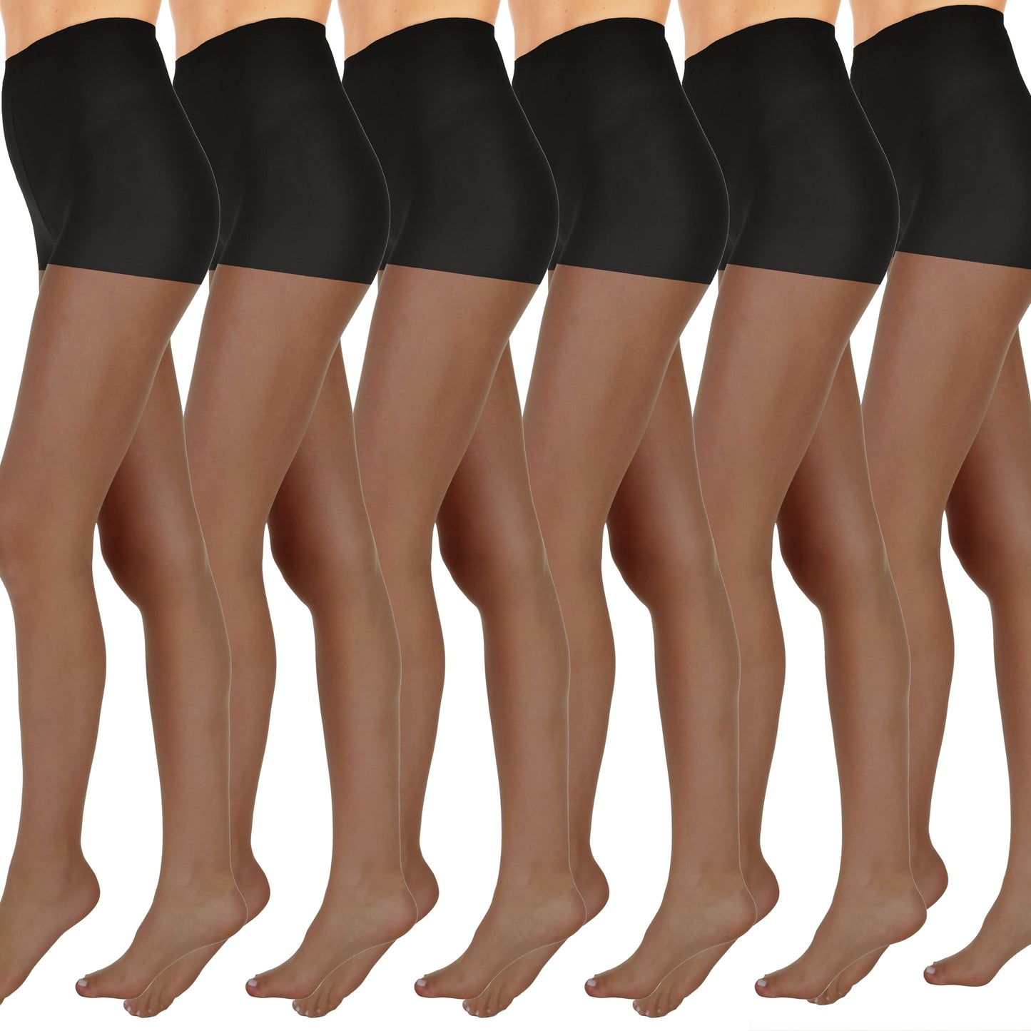 L'eggs Everyday Control Top Sheer Toe Pantyhose for All Day Comfort, 100% Nylon, Off Black, Size Q (Pack of 6)