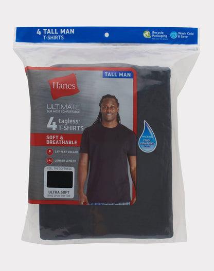 Hanes Mens Ultimate Cotton Tall T-Shirt 4-Pack, XLT, BlackGrey
