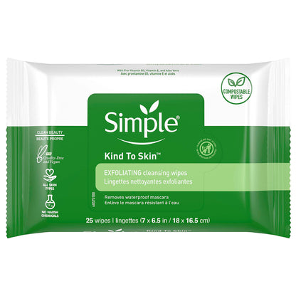 Simple Kind to Skin Facial Wipes Kind to Skin Exfoliating 25 ct