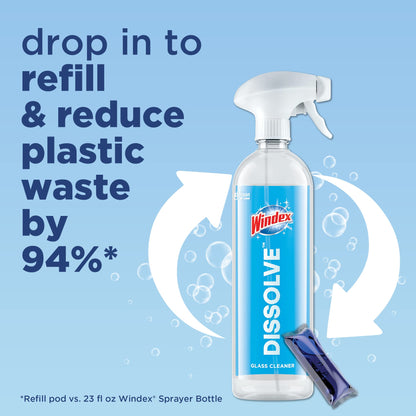 Windex Dissolve Concentrated Pods, Glass Cleaner Starter Kit contains 1 Reusable Bottle, 3 Concentrated Dissolvable Pod