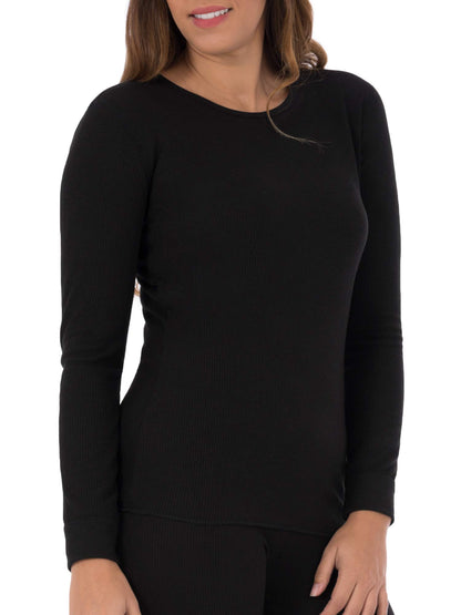 Fruit of the Loom Women's Waffle Thermal Underwear Top, Black Soot, XX-Large