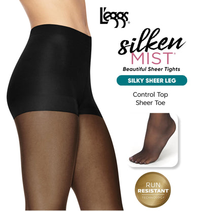 L'eggs Silken Mist Silky Sheer Women's Tights with Run Resist, Control Top, Sheer Toe, Sun Beige, Size Q (Pack of 1)