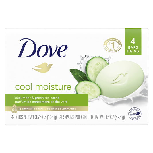 Dove Skin Care Beauty Bar For Softer Skin Cucumber and Green Tea More Moisturizing Than Bar Soap 3.75 oz, 4 Bars