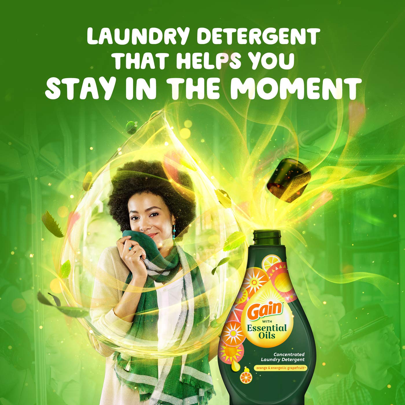 GAIN with Essential Oils Liquid Laundry Detergent, The Uplifting Scent, Orange & Energetic Grapefruit, 2 Count