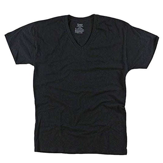 Hanes Mens Premium Stretch V-Neck Undershirt - Black - 6 Pack (Large)