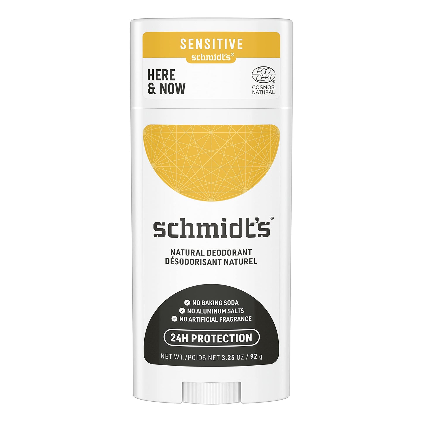 Schmidt's Aluminum Free Natural Deodorant for Women and Men, Here + Now for Sensitive Skin with 24 Hour Odor Protection, Certified Cruelty Free, Vegan Deodorant,3.25 Ounce (Pack of 3)
