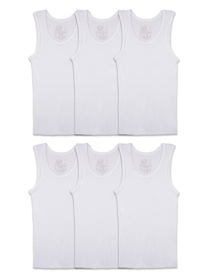 Fruit of the Loom Boys' Cotton Tank Top Undershirt (Multipack), Boys-120-White, X-Large