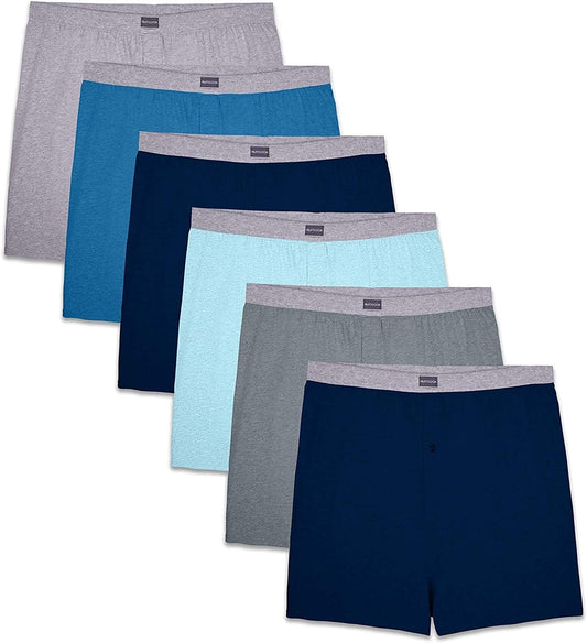 Fruit of the Loom Men's Tag-Free Knit Boxer Shorts Covered Waistband 5 Pack