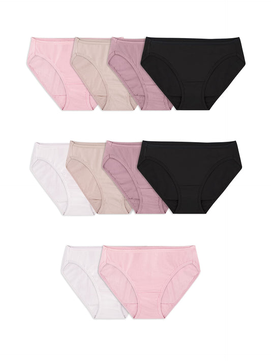 Fruit of the Loom Women's Eversoft Cotton Bikini Underwear, Tag Free & Breathable, Cotton-10 Pack-Assorted Neutrals, 8