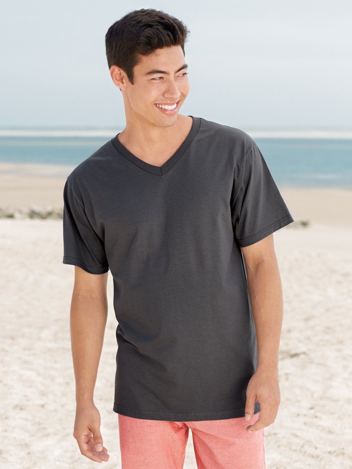 Fruit of the Loom Mens Heavy Cotton HD V-Neck T-Shirt (39VR) -White -S