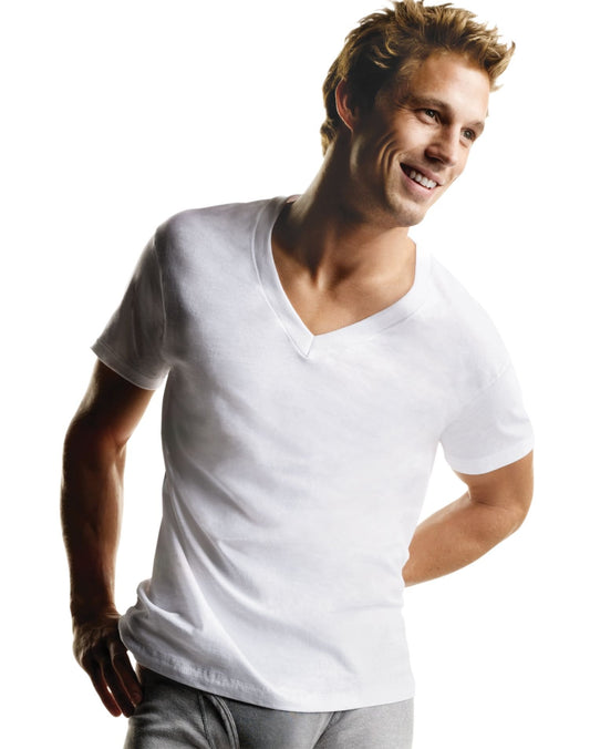 Hanes White V-Neck T P5 (Pack of 5)(White, Size: Large)