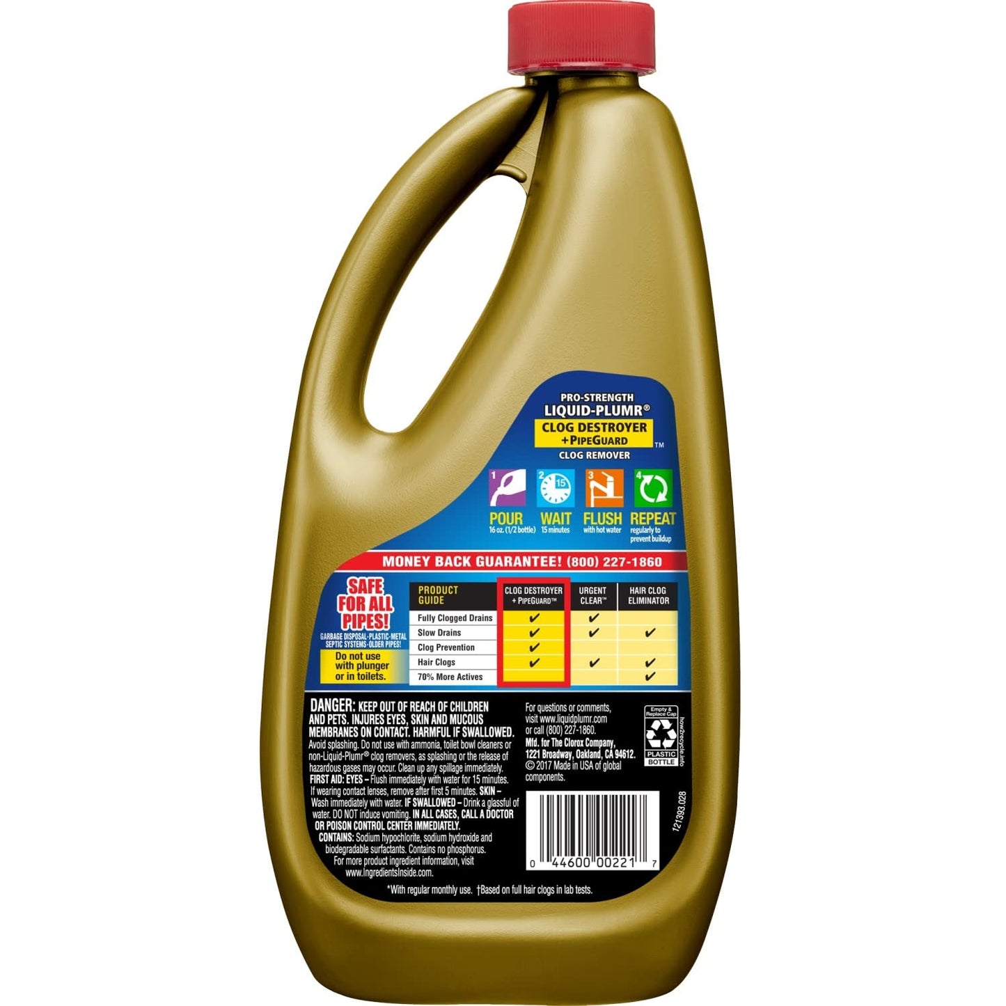 Liquid-Plumr Pro-Strength Full Clog Destroyer Plus PipeGuard, 32 oz Bottles - 2 Pack