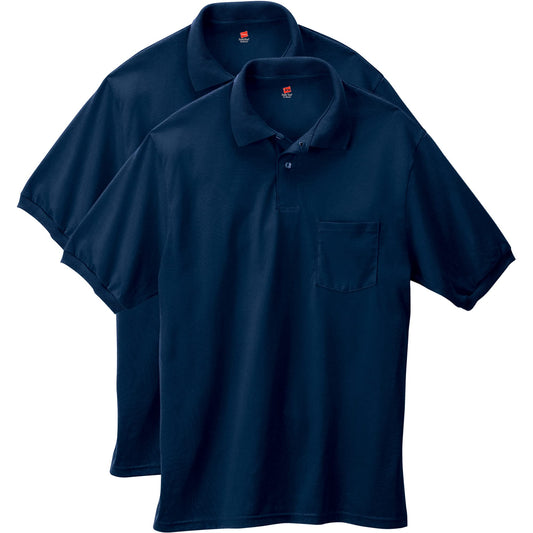 Hanes Men's Short-Sleeve Jersey Pocket Polo (Pack of 2), Navy, 4X-Large