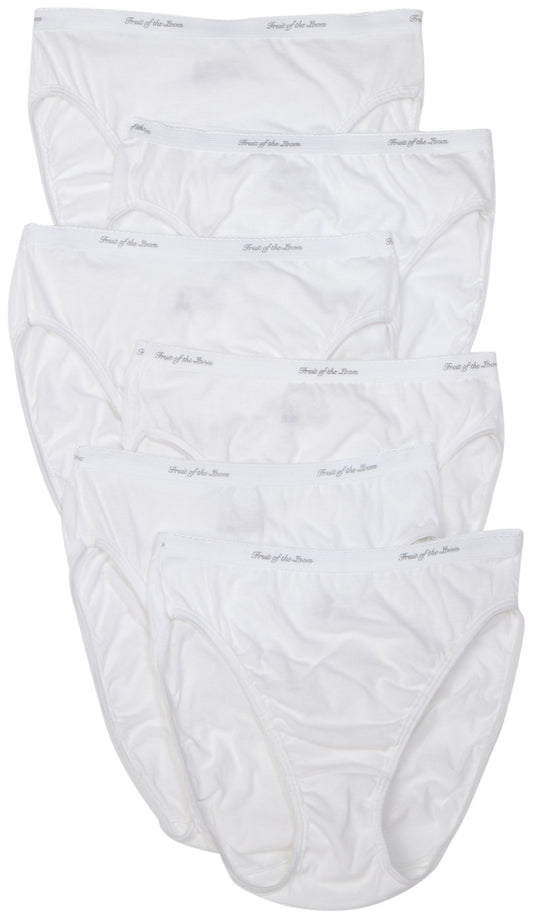 Fruit of the Loom Women's Hi-Cut Panties 6-Pack Brief Panties, White, 8