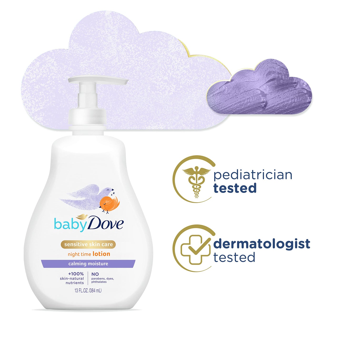 Dove Sensitive Skin Care Baby Lotion For a Soothing Scented Lotion Calming Moisture Hypoallergenic and Dermatologist-Tested, 13 Fl Oz