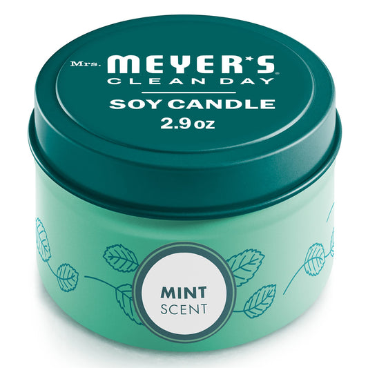 MRS. MEYER'S CLEAN DAY Soy Tin Candle, 12 Hour Burn Time, Made with Soy Wax and Essential Oils, Mint, 2.9 oz