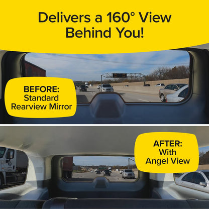 Angel View Wide-Angle Rearview Mirror, As Seen On TV Black Convex Car Mirror Installs in Seconds and Fits Most Cars, SUVs & Trucks, Holiday Gift, 4 Pack