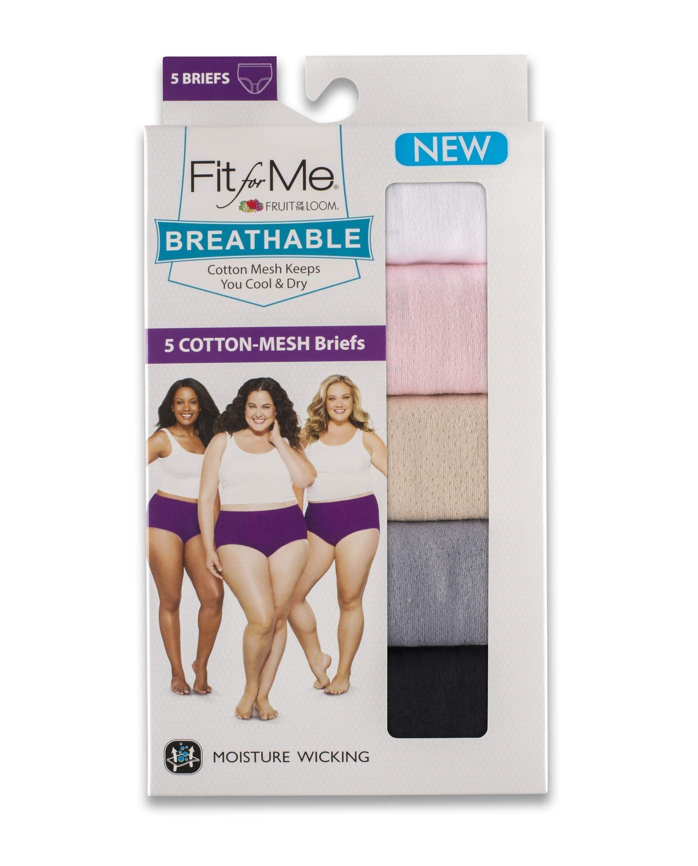 Fruit Of The Loom Women's Plus-Size 5 Pack Fit For Me Breathable Brief, Assorted, 1X/9