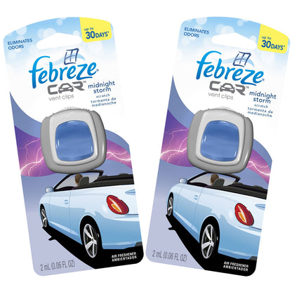 Febreze 2 mL (0.06 FL OZ) Car Vent Clips Air Freshener and Odor Eliminator, Midnight Storm Scent (2 CLIPS)