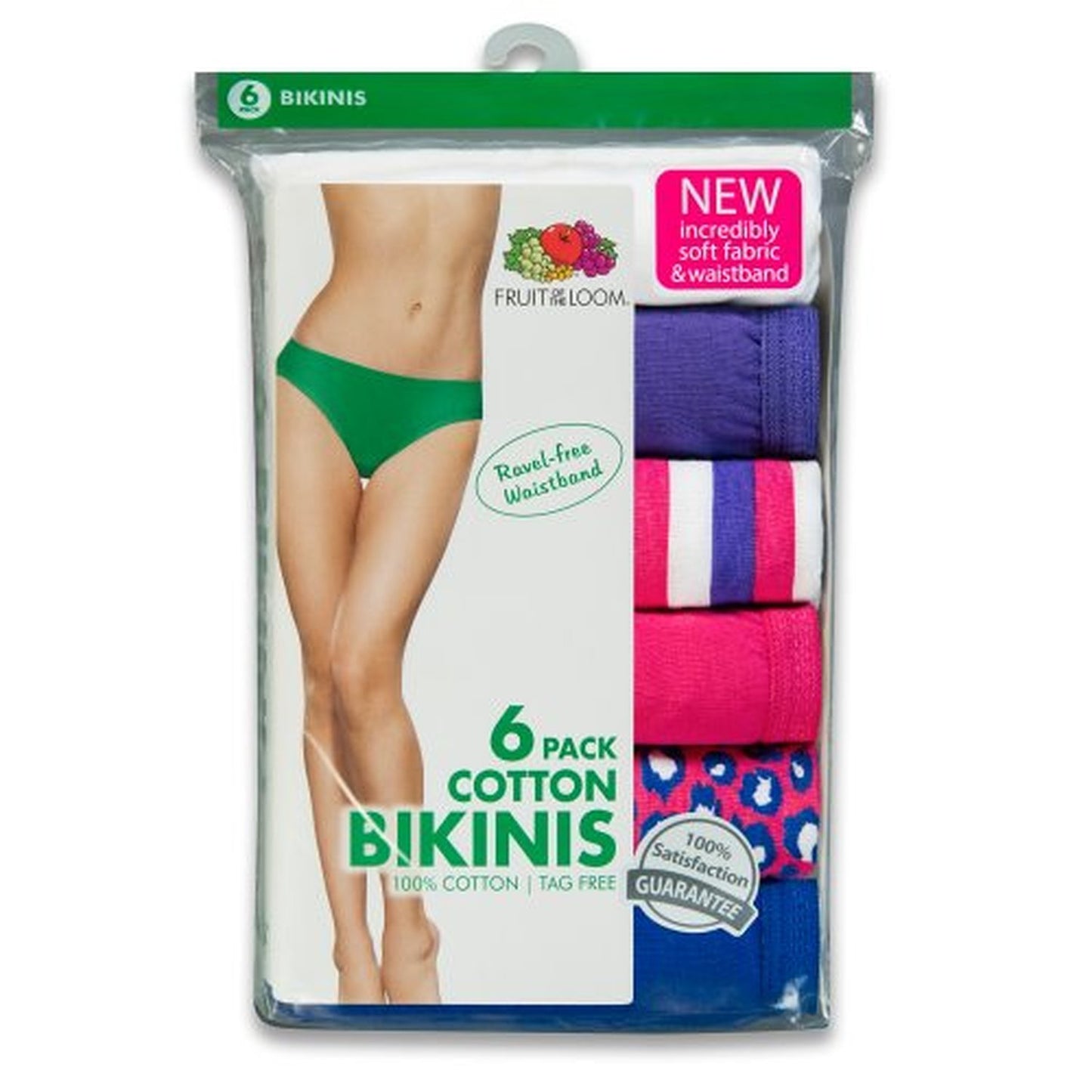 Fruit of the Loom Women's Eversoft Cotton Bikini Underwear, Tag Free & Breathable, 6 Count (Pack of 1)