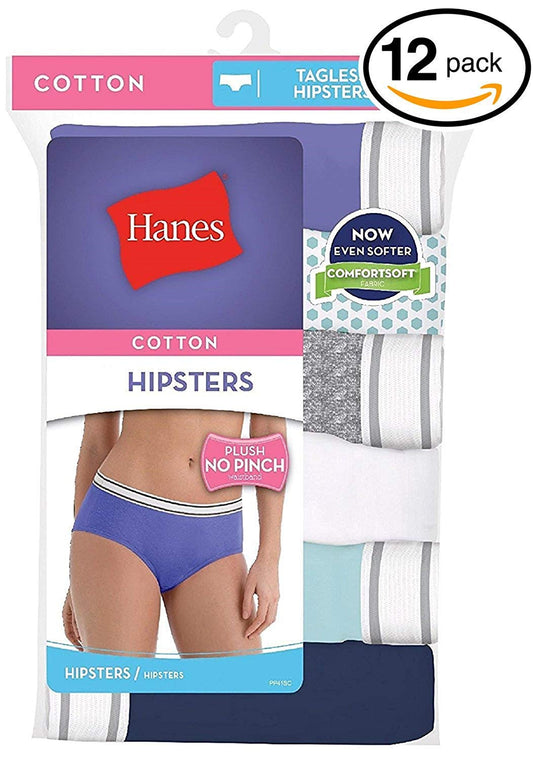 Hanes Women's Hipster Panty (Pack of 12, Color May Vary) (Size 9, No Pinch Waistband-12 Pack)
