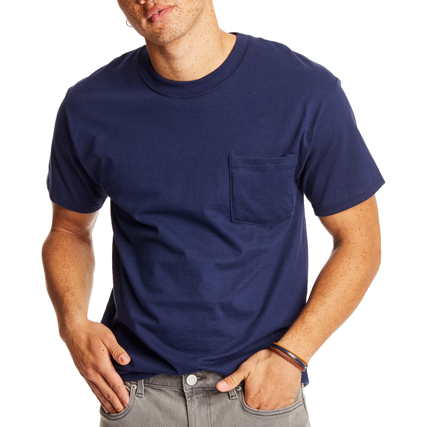 Hanes Mens Beefy-t Pocket T-shirt, Heavyweight Cotton Tee For Men, Full-cut 1 Or 2 Pack Fashion-t-shirts, Navy - 2 Pack, X-Large US