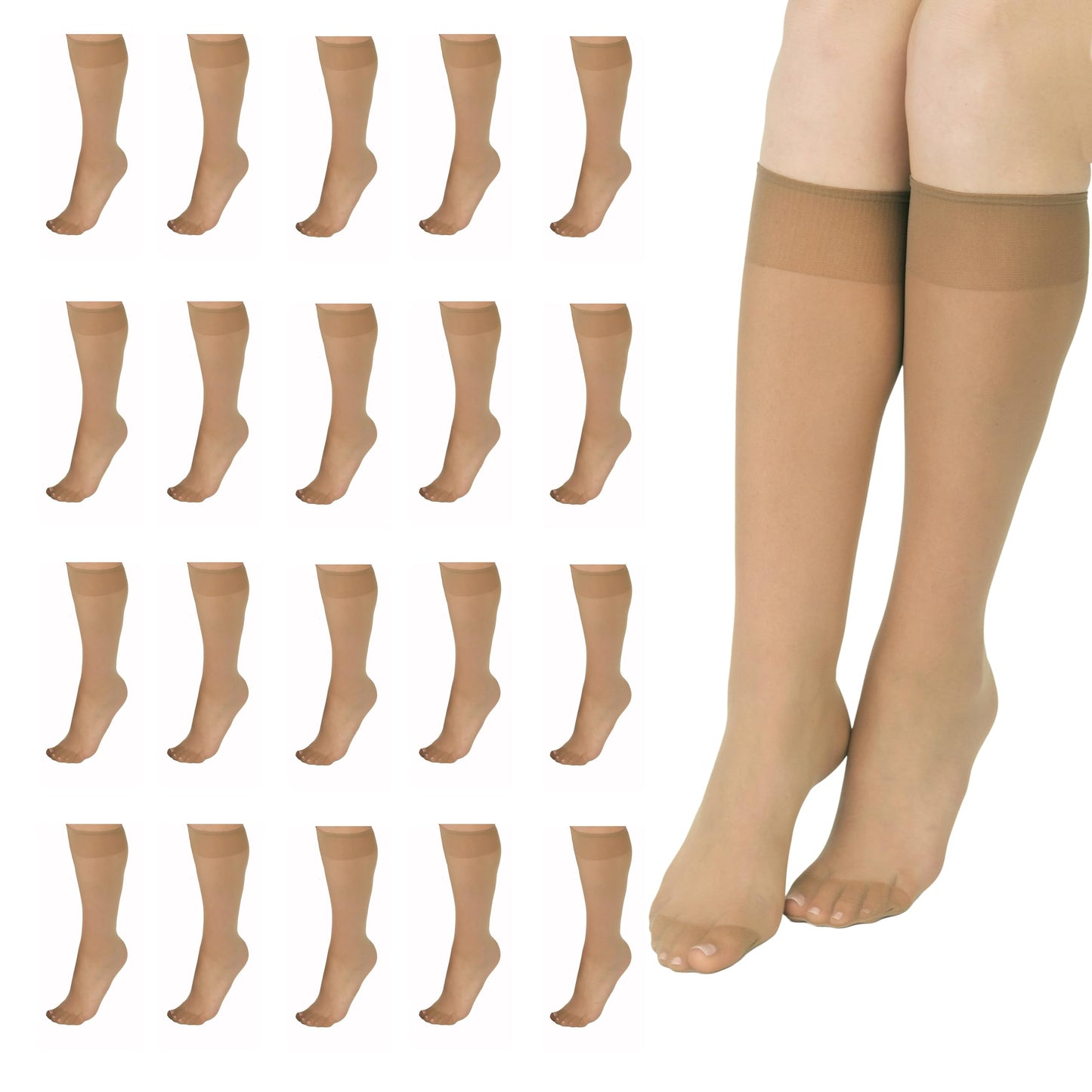 L'eggs Women's Everyday Knee High Stockings, Reinforced Toe, 100% Nylon, Nude, One Size (Pack of 20)