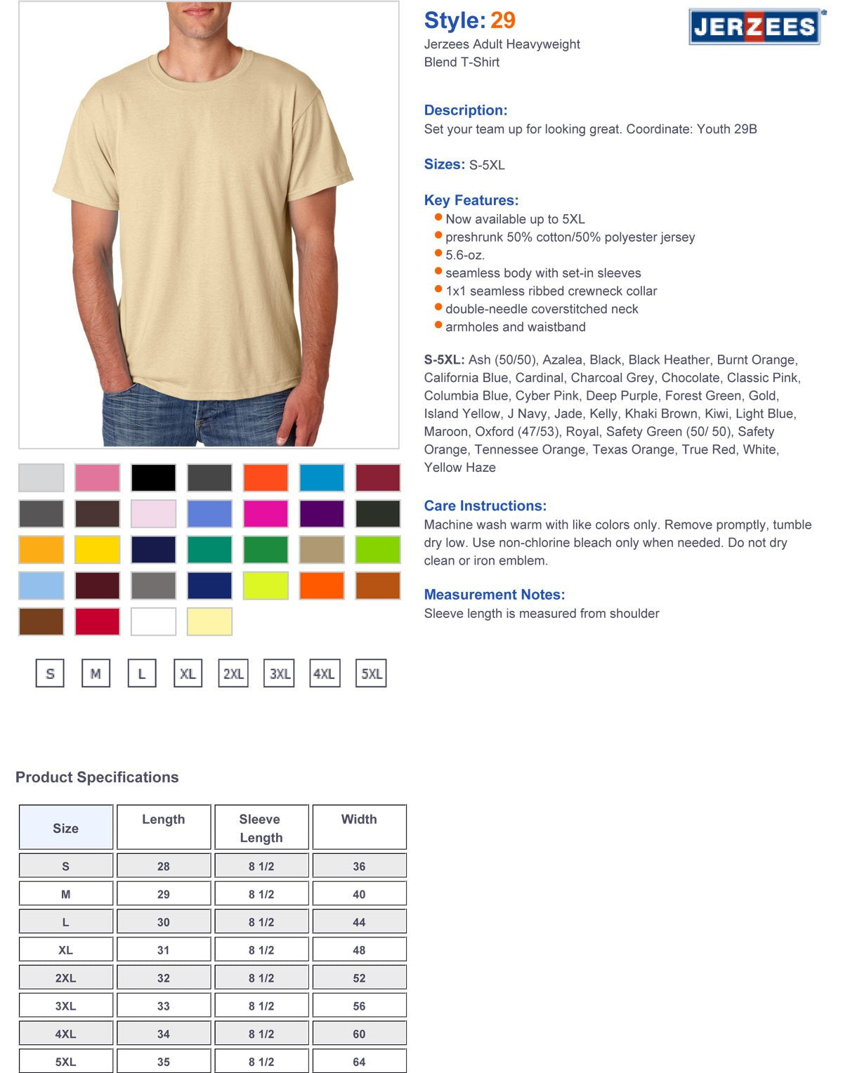 Jerzees Dri-Power Mens Active T-Shirt Small Safety Orange