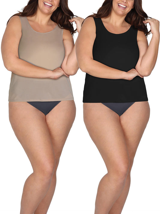 Fruit of the Loom Women's Comfort Bras Tops (S-6XL), Tank-2 Pack-Black/Nude, XX-Large